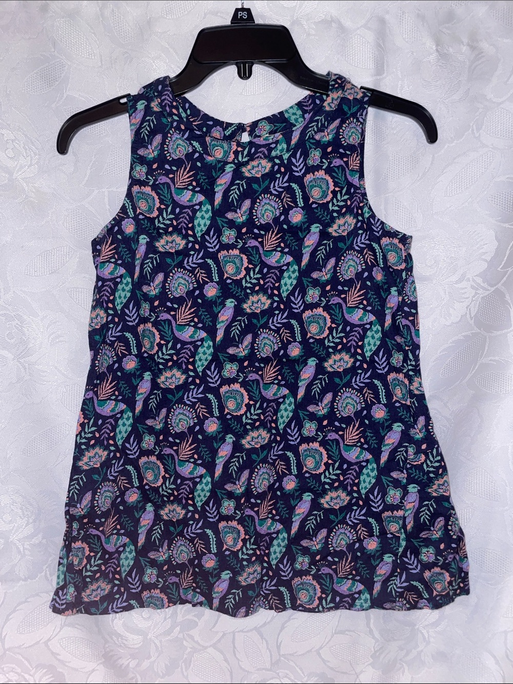 True Craft—Girls Navy Floral Bird Print Top